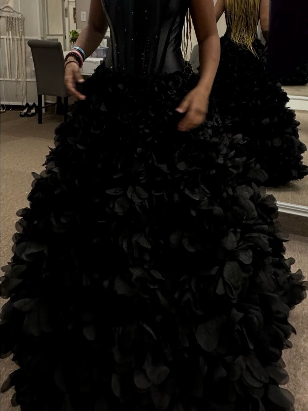Elegant Ellie Wilde Black Ball Gown Dress with Ruffle Skirt Size 2